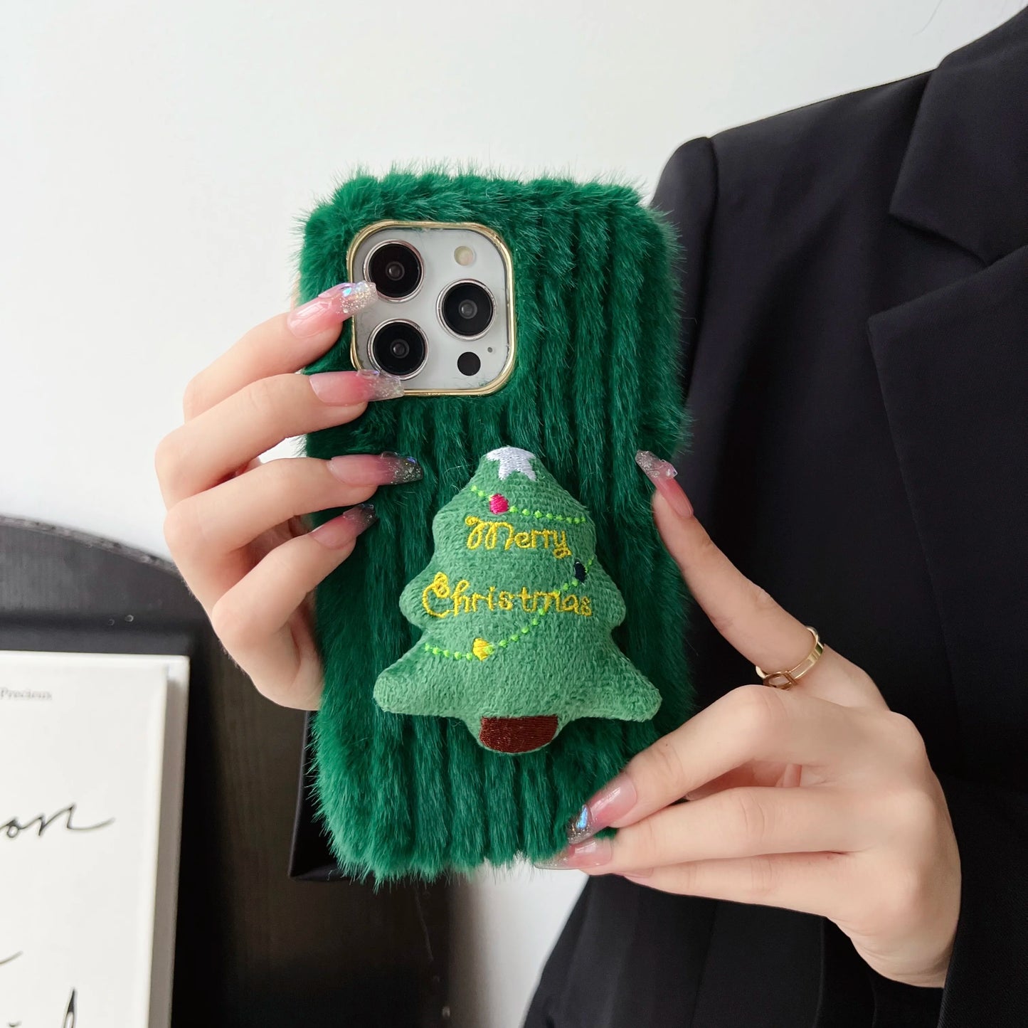 New Year Merry Christmas Tree Plush Boots Phone Case for Galaxy S25 S24 S23 S22 S21 S20 Plus FE Autumn and winter plush
