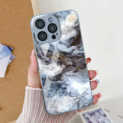Marble Pattern Phone Case For iPhone 16 Pro Max Case iPhone 15 13 11 12 14 Pro Max 16e X XR XS 7 8 Plus SE Tempered Glass Cover