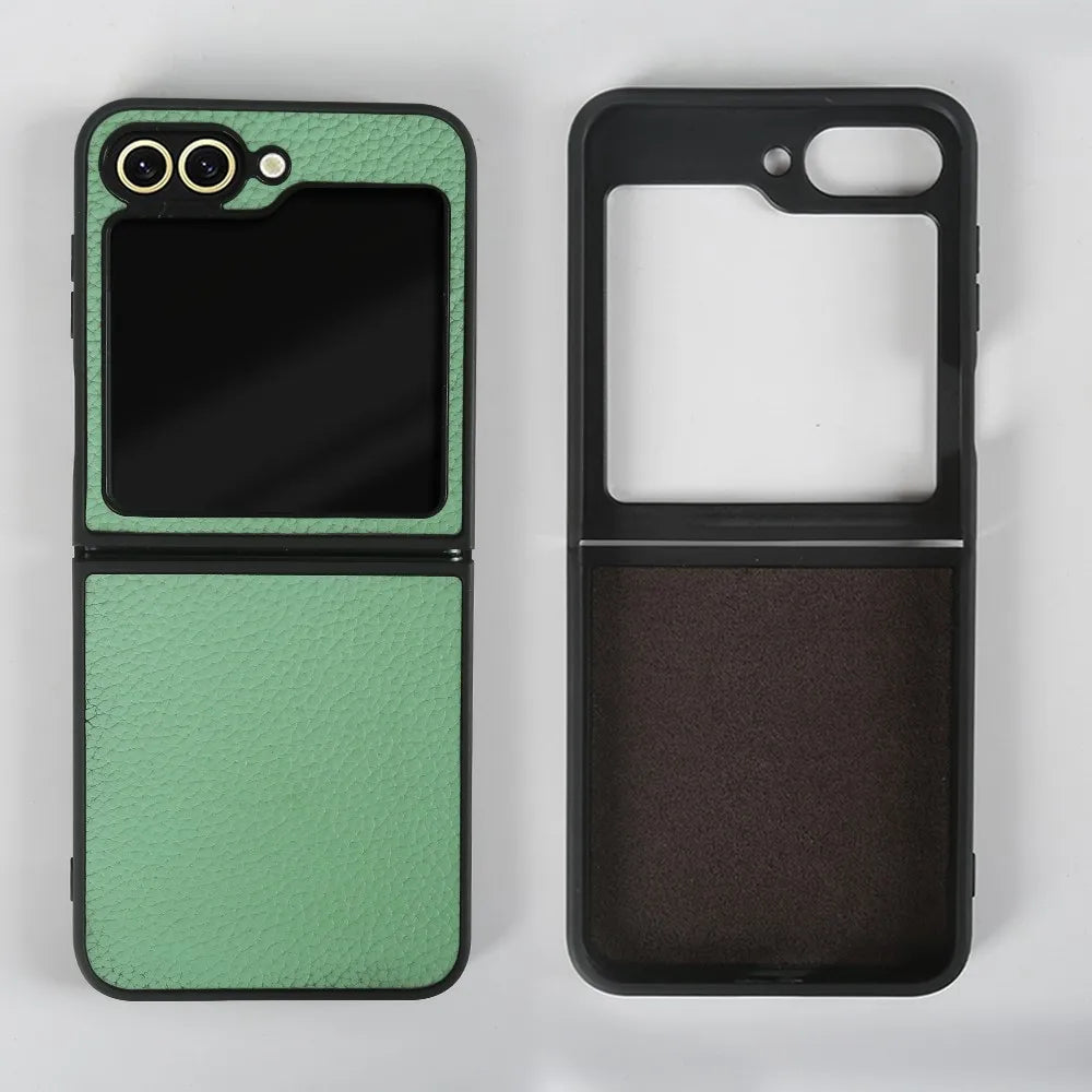 Luxury Genuine Leather Case For Samsung Galaxy Z Flip6 Cases for galaxy Z Flip 6 phone Cover Litchi Pattern Cowhide Coque Shell