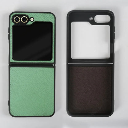 Luxury Genuine Leather Case For Samsung Galaxy Z Flip6 Cases for galaxy Z Flip 6 phone Cover Litchi Pattern Cowhide Coque Shell
