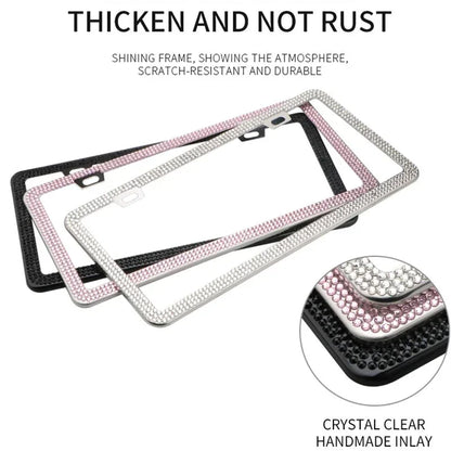 NEW Bling Crystal Car License Plate Frame Women Rhinestone License Plate Frame Cover Holder Car Accessories with Screw 31*16cm