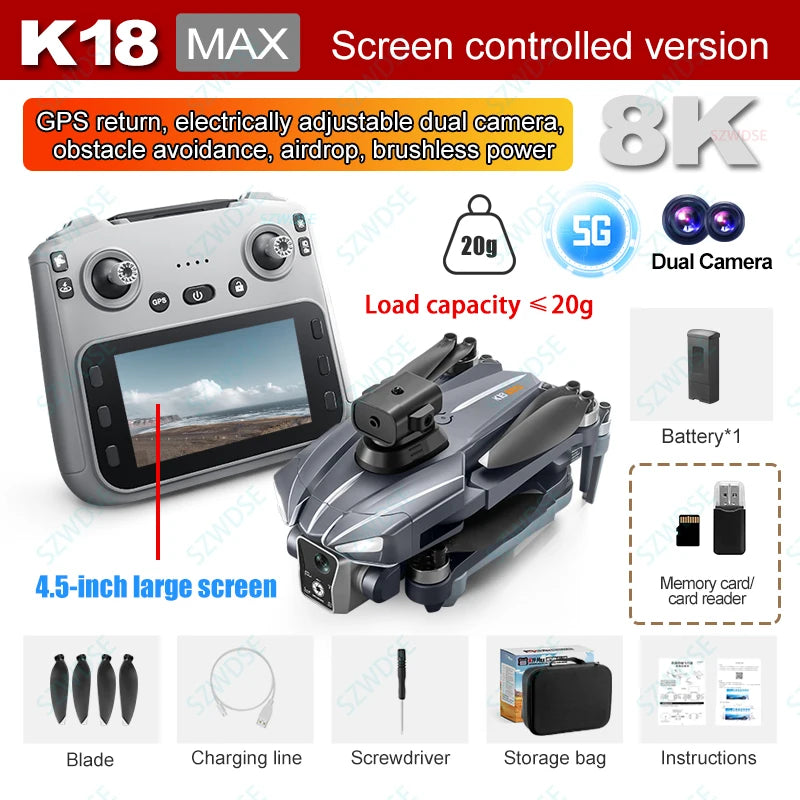 2026 K18 Max 8K Camera Drone 360° Obstacle Avoidance Panoramic Shooting 5G GPS Brushless Motor With Screen Remote Control Drone