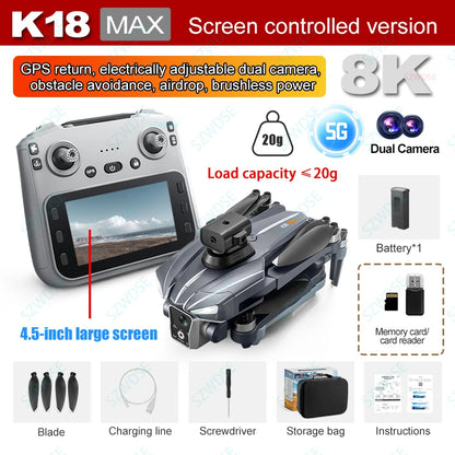2026 K18 Max 8K Camera Drone 360° Obstacle Avoidance Panoramic Shooting 5G GPS Brushless Motor With Screen Remote Control Drone