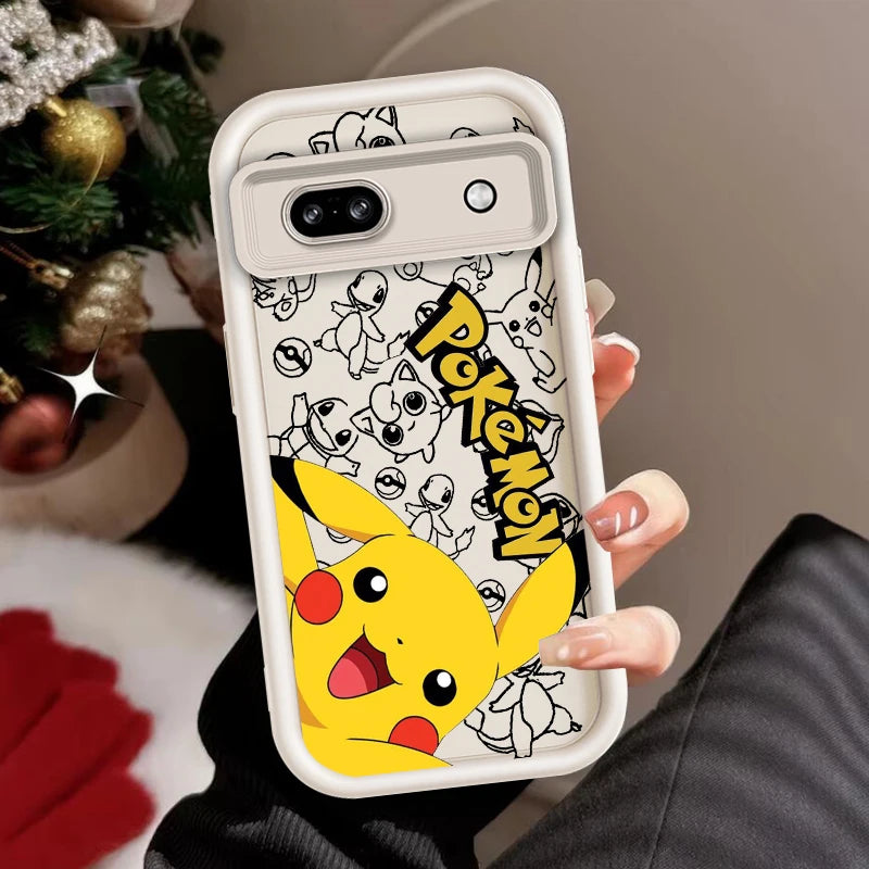 P-Pokemones Cute Anime For Google Pixel 9 8A 8 7 7A Pro XL 5G Eye Ladder Phone Case Soft TPU Shockproof Cover