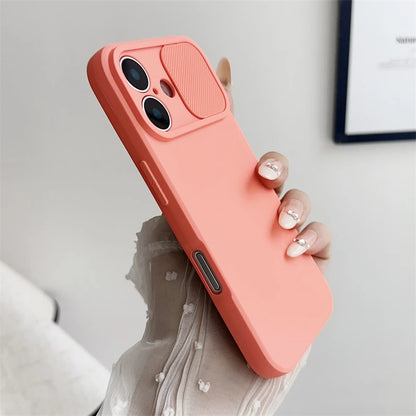 Slide Camera Lens Protection Soft Silicone Case For iPhone 16 15 14 Plus 13 12 11 Pro X XS XR Max 8 7 SE Shockproof Bumper Cover