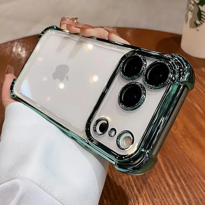 Luxury Plating Airbag Soft Silicone Case for iPhone 17 16 Pro Max 11 12 13 14 15 Pro Xs Max X Xr 17 Air Camera Protector Cover