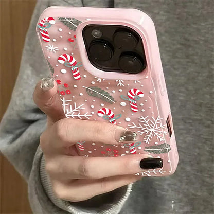 Snowflake Candy Cane Soft Winter Christmas Cartoon Phone Case For iPhone 17 Air 16 15 14 13 12 11 Pro Max Plus Y2K Kawaii Cover