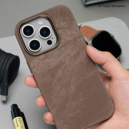 Luxury Metal Lens Magnetic Fiber Leather Case For iPhone 16 Pro Max 15 14 Plus 13 12 MagSafe Wireless Charging Shockproof Cover
