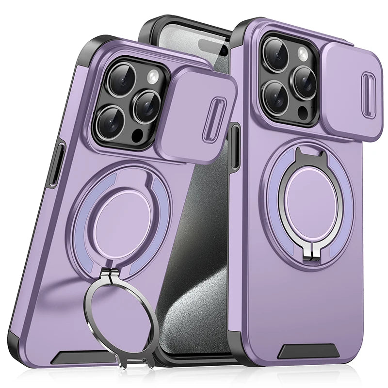 360°Rotating Hidden Metal Ring Car Holder Soft TPU+Hard PC Bumper Phone Case For IPhone 15 Pro Max 13 12 11 14 16 Pro Max Plus