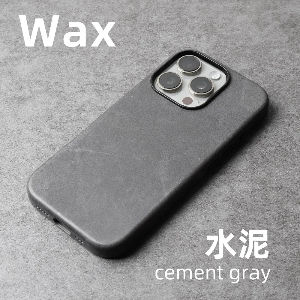 YMW Scratc Crazy Horse Genuine Leather Case for iPhone 16 15 Pro Max Plus 14 13 mini Magnetic PULL-UP Cowhide Phone Cover