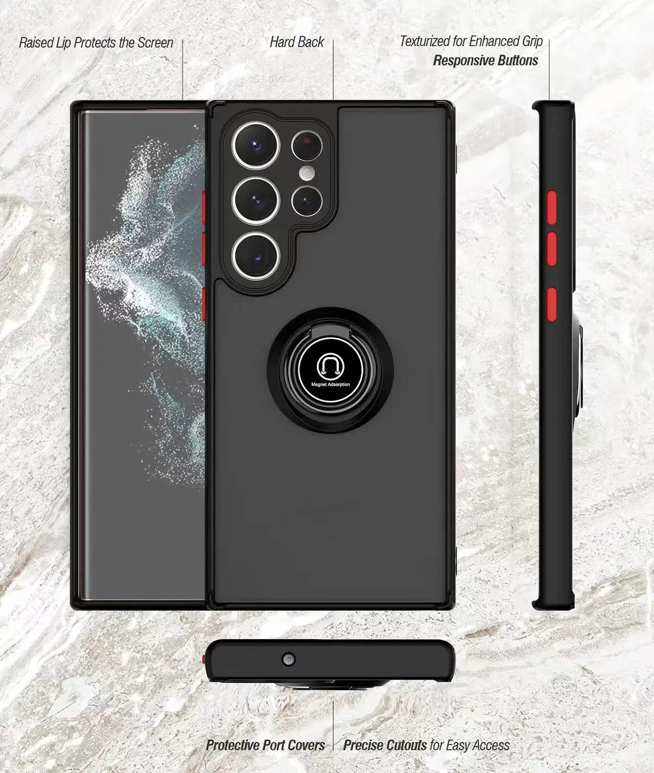 Armor Matte Case For Samsung S25 S24 S23 S22 S21 S20 Note 20 Ultra Plus S25edge S24FE S23FE Magnetic Ring Stand Shockproof Cover