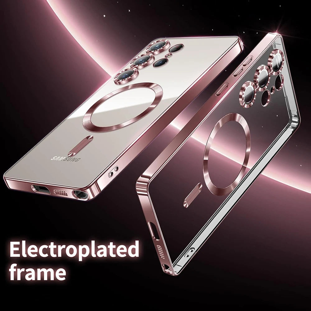 Luxury Glitter Plating Clear Silicone Soft Case For Samsung S25 Edge S24 S23 S21 FE S22 Ultra Plus Magnetic For Magsafe Shell