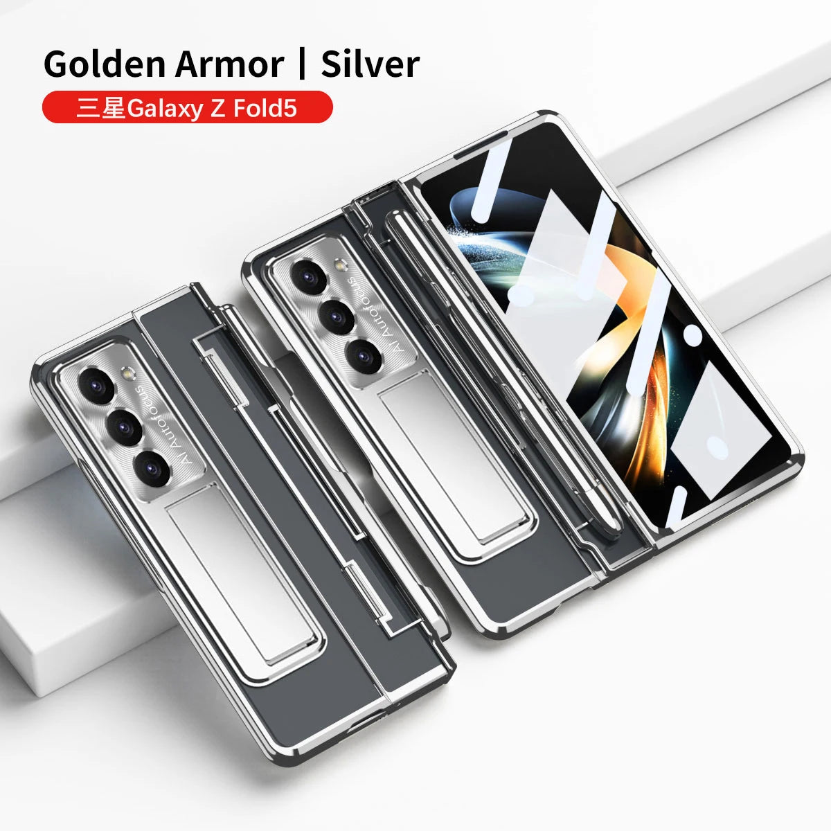 Plating Clear Hinge Magnetic Case For Samsung Galaxy Z Fold 4 5 with Pen Holder Full Screen Protector Phone Cover Fold 7 6 3 5G