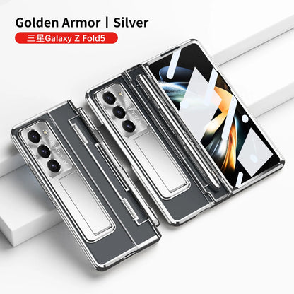 Plating Clear Hinge Magnetic Case For Samsung Galaxy Z Fold 4 5 with Pen Holder Full Screen Protector Phone Cover Fold 7 6 3 5G