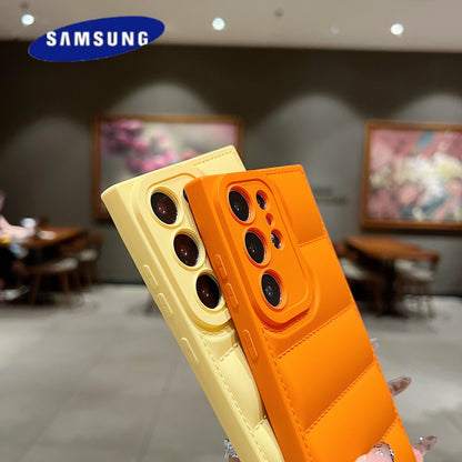 Wave Puffer Down Jacket Phone Case Samsung S25 S24 S23 S22 Ultra S21 Plus S20 Note 20 A72 A54 Solid Color Shockproof Soft Cover