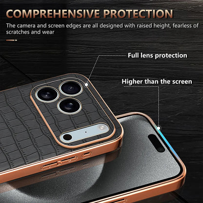 for iPhone 17 Pro Max 17 Pro Air Case 3D Crocodile Texture PU Leather Plating Bumper Full Camera Protector Soft Cover Shell
