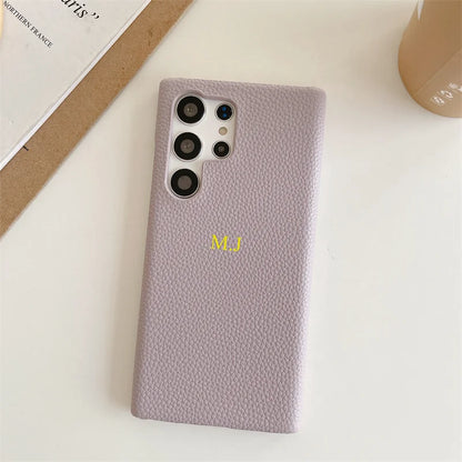 Phone Case for Samsung s23 s22 s24 ultra s21 plus s20 s10p Personalize Customize Name Letter Grain Leather Cases - covers4phones