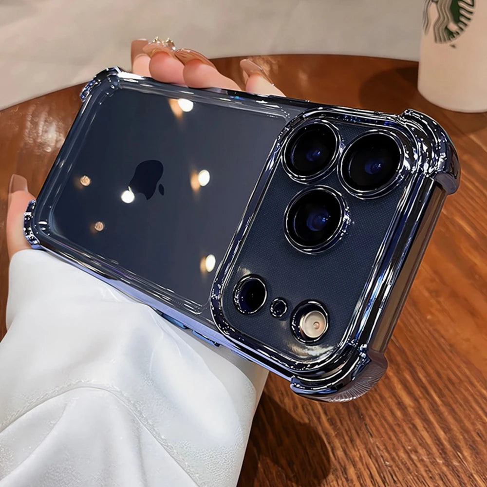 Luxury Plating Airbag Soft Silicone Case for iPhone 17 16 Pro Max 11 12 13 14 15 Pro Xs Max X Xr 17 Air Camera Protector Cover
