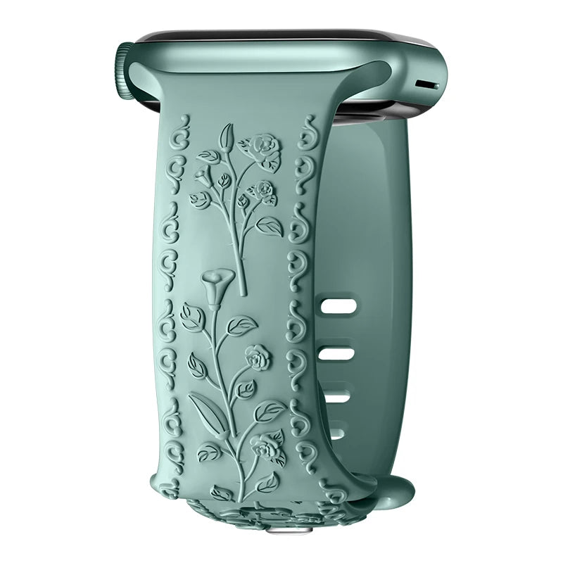 Flower Engraved Strap For Apple Watch Band 44mm 45mm 41mm 40mm 49mm 46mm 42mm Bracelet iwatch Series 11 10 SE 9 8 7 6 5 Ultra 2