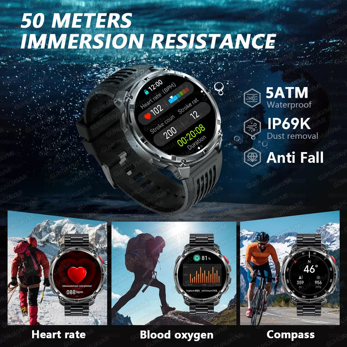 2026 New T-Rex 3 Ultra 1100mAh Military Smart Watch Men 5ATM Waterproof 1.7" AMOLED Screen Bluetooth Call Compass LED Flashlight