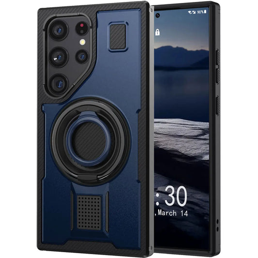 For Samsung Galaxy S24 ULTRA 5G Phone Case Hybrid Shockproof Double Ring Kickstand Rugged Hybrid Slim Thin Hard Phone Cover Blue