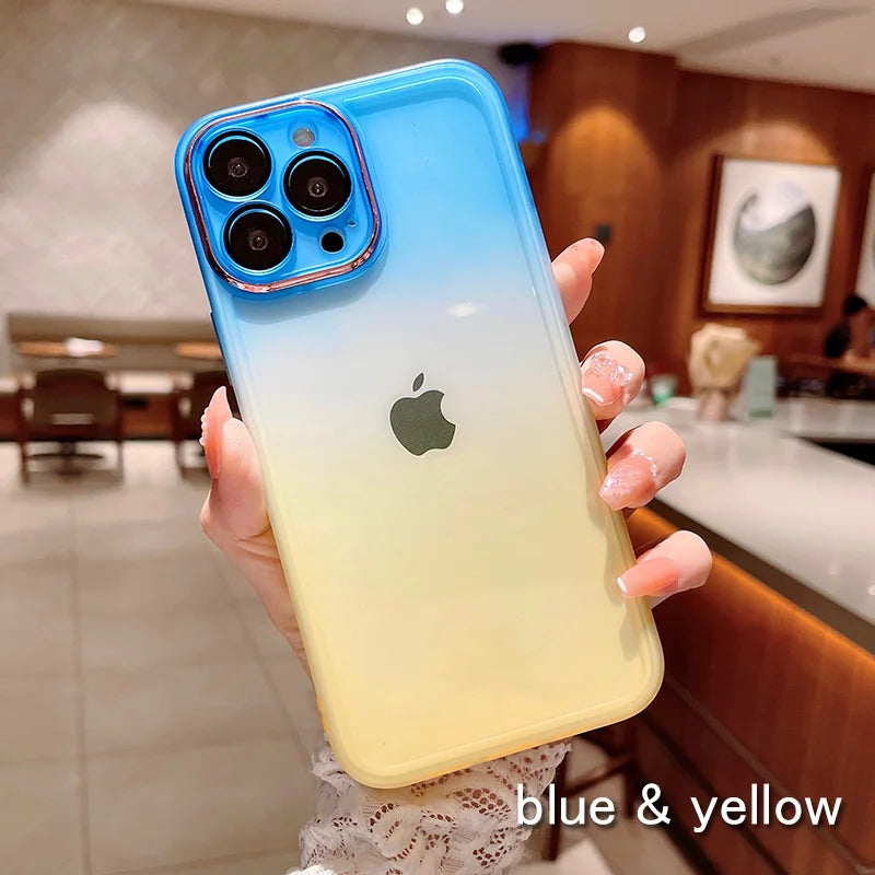 Gradient Color Phone Cases For IPhone 16 15 14 Pro Max 13 12 11 Xs Xr 7 8 Plus Comes with Lens Film Back Covers