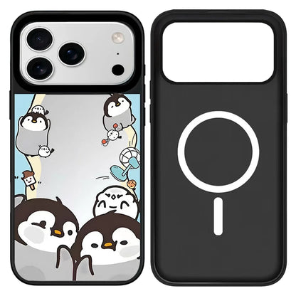 Cartoon Penguin Mirror Surface Cover for iPhone 12 13 14 15 16 17 Pro Max 17 Air Case - Protective Magnetic Case