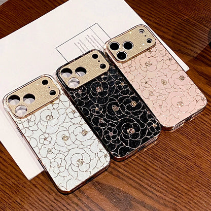 Luxury Plating Diamond Cover Glitter Gold Line Rose Flower Phone Case for iphone 17 PRO MAX 17 AIR 16 PRO MAX 16E 13 14 15 Plus