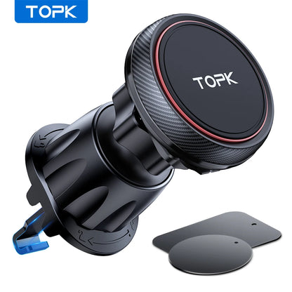 TOPK Magnetic Car Phone Mount - 6 N52 Strong Magnets Air Vent Holder,360°Rotation Universalfor iPhone17 & All Mobile Phones