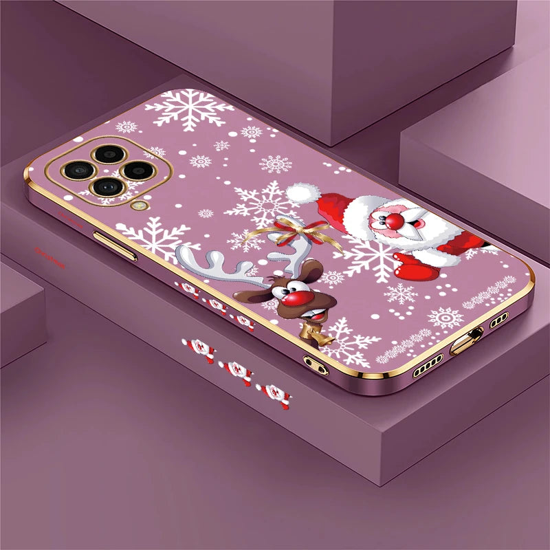 Christmas Deer Printed Phone Case For Samsung Galaxy M42 5G M62 M32 M22 M12 M54 M53 M33 M51 M02 M30S M13 Plating Soft Cover