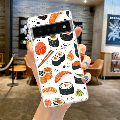 Phone Case For Google Pixel 9 8 7 6 9A 8A 7A 6A 5 4 5A 4A 3A Pro XL Soft Clear TPU Transparent Cover Cute Cartoon Sushi