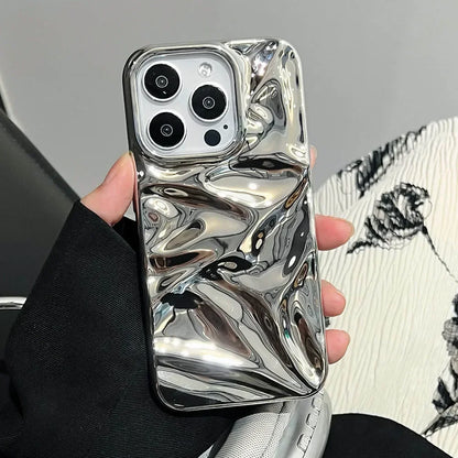 Luxury Electroplate Silvery 3D Wrinkle Phone Case For iphone 16 15 14 13 11 12 Pro Max Purple Water Ripple Shockproof Soft Cover