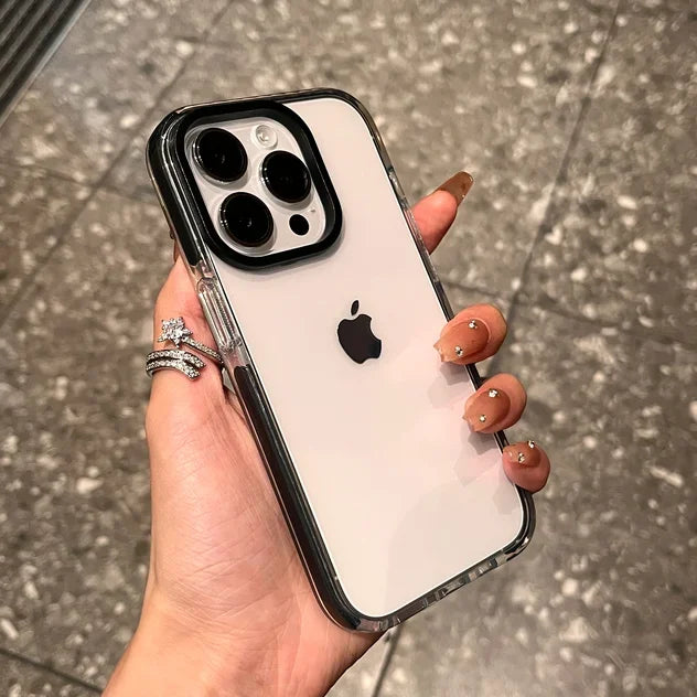 Luxury Transparent Airbag Phone Case For iPhone 16 15 ProMax 14 16 Plus 13 12 Pro Max 11 Contrasting Bumper Shockproof TPU Cover