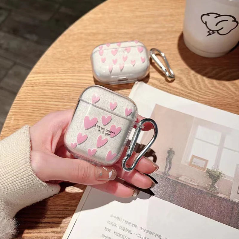 New For AirPods 4 Case Glitter Shiny Cartoon Soft Silicone Cover For AirPods 3 2 Pro 3nd Girls pink Heart Earphone Charging Box