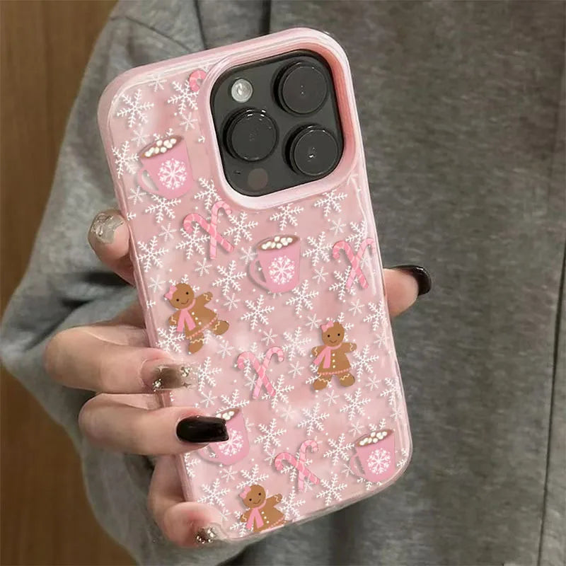 Snowflake Gingerbread Man Phone Case for iPhone 17 Air 16 15 14 13 Pro Max 15 Plus 11 12 13 Pro Shockproof Soft Cover Christmas
