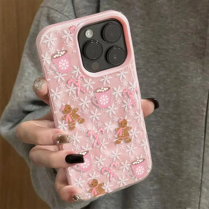 Snowflake Gingerbread Man Phone Case for iPhone 17 Air 16 15 14 13 Pro Max 15 Plus 11 12 13 Pro Shockproof Soft Cover Christmas