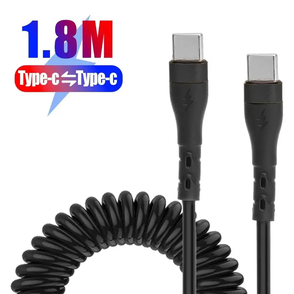 PD 120W Type C To Type C Cable 5A Fast Charge USB C Spring Car Charger Cable For iPhone 15 Series Xiaomi 12 Samsung S23 Macbook