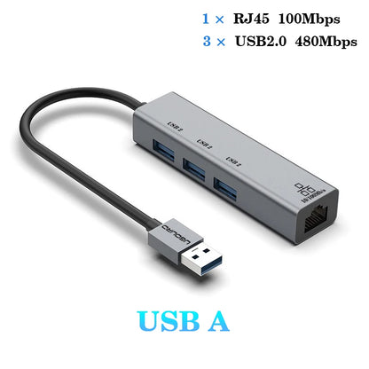 USB C HUB Docking Station Type C to RJ45 1000Mbps Ethernet Adapter USB3.0 HUB Gigabit Network Card 100W charging Dock Extension