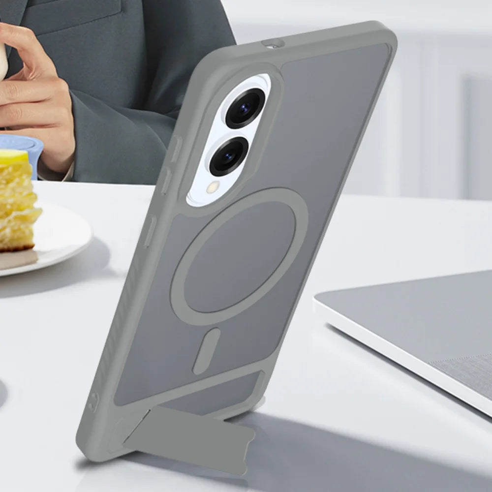 Shockproof Magnetic Stand Armor Phone Case For Samsung Galaxy S25 Edge S24 S23 Plus Ultra Transparent For Magsafe Hard Cover