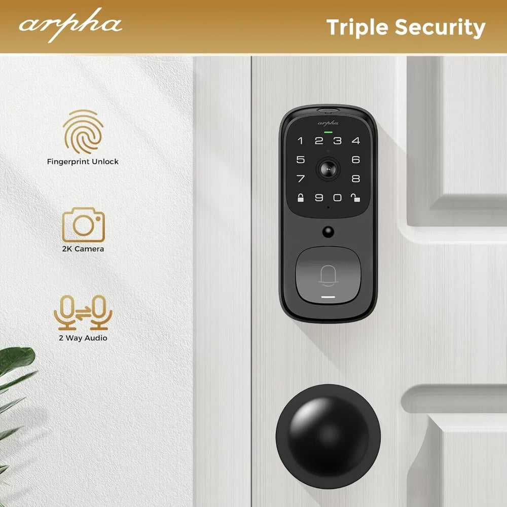 WiFi Smart Door Lock, 5-in-1 Fingerprint Keyless Entry Door Lock, Two-Way Audio, Dual Motion Sensors, App Remote Control, Keypad