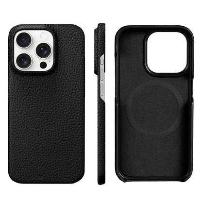 for Magsafe Case for iPhone 15 16 Pro Max Promax 16Pro Natural Cowhide Lychee Leather Magnetic Protector Luxury Phone Back Cover