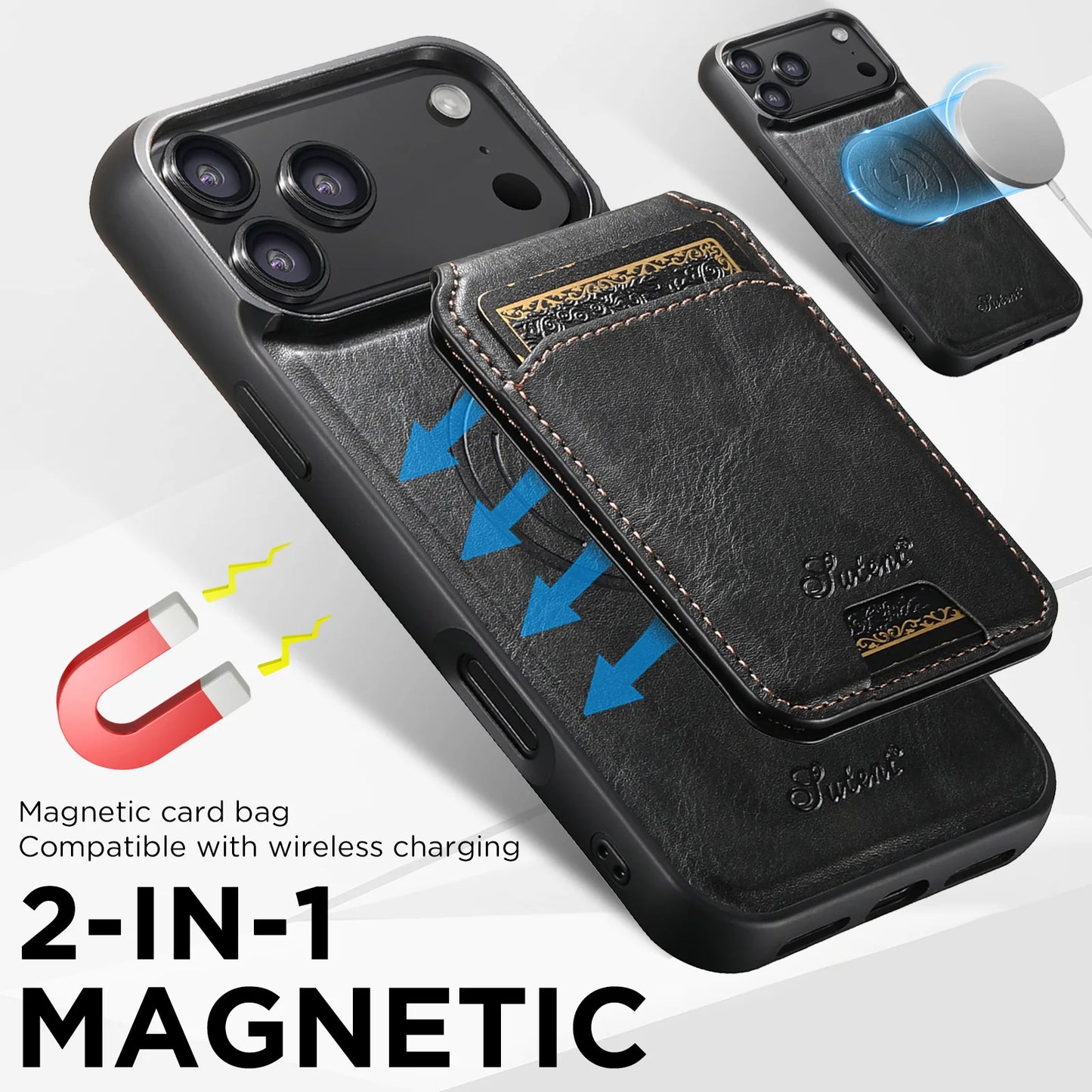 Magnetic Detachable Leather Wallet Case for iPhone 17 Pro Max 17 Air 17Pro Cover Shockproof Kickstand Card Holder Shell Fundas