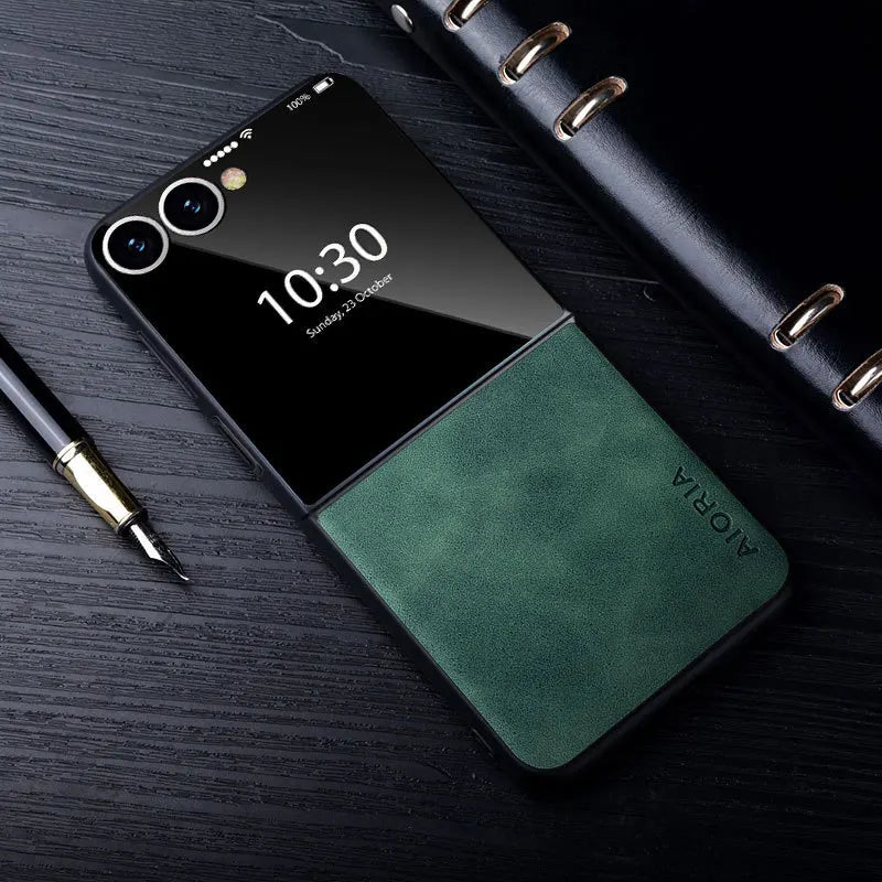 Luxury PU Leather Phone Case For Samsung Galaxy Z Flip Fold 7 Fe 6 5 4 3 Classic Lambskin Texture Shockproof Silicone Back Cover