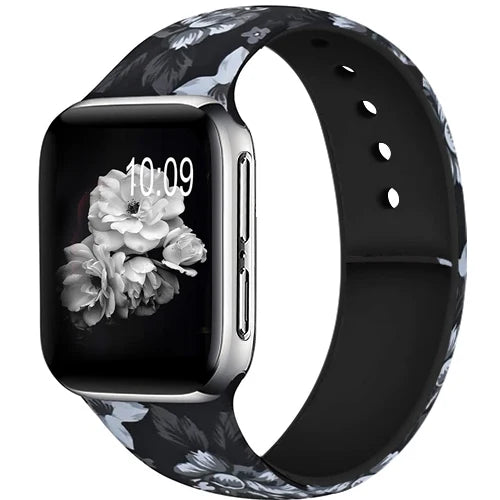 YAYUU Sport Band for Apple Watch Bands 40mm 41mm 44mm 45mm Floral Silicone Printed Pattern Straps for iWatch Series 7 6 5 4 3 SE