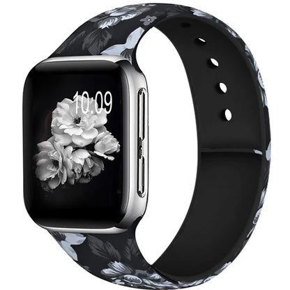 YAYUU Sport Band for Apple Watch Bands 40mm 41mm 44mm 45mm Floral Silicone Printed Pattern Straps for iWatch Series 7 6 5 4 3 SE