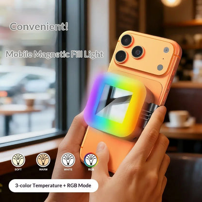 MagSafe iPhone compatible magnetic selfie ring light with foldable LED mobile phone photo beauty ring light with mirror;