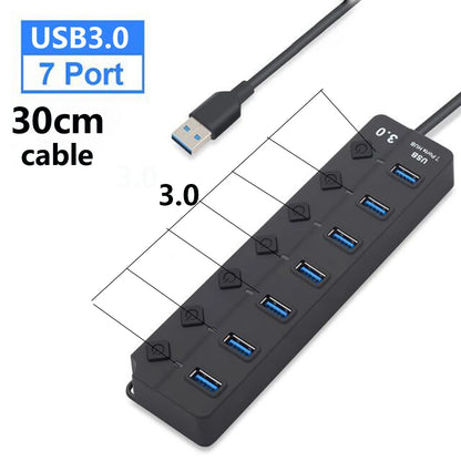 USB Hub 3.0 Multiprise USB High Speed Splitter 7 Port 5Gbps Hub Power Adapter with Switch Long Cable with Multiple Expander Hub