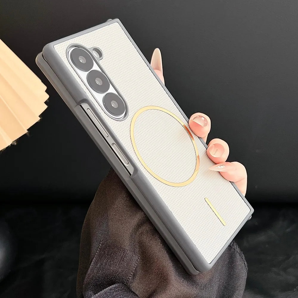 Light Luxury PU Matte Slim Solid Color Phone Cases for Samsung Galaxy Z Fold 7 6 5 4 3 Magnetic Wireless Charge Protective Cover