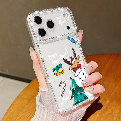For iPhone 17 Pro Max Case Christmas Elk Santa Claus Diamond Cover For iPhone 13 14 15 12 11 16e 17 Air Funda iPhone 16 Pro Max