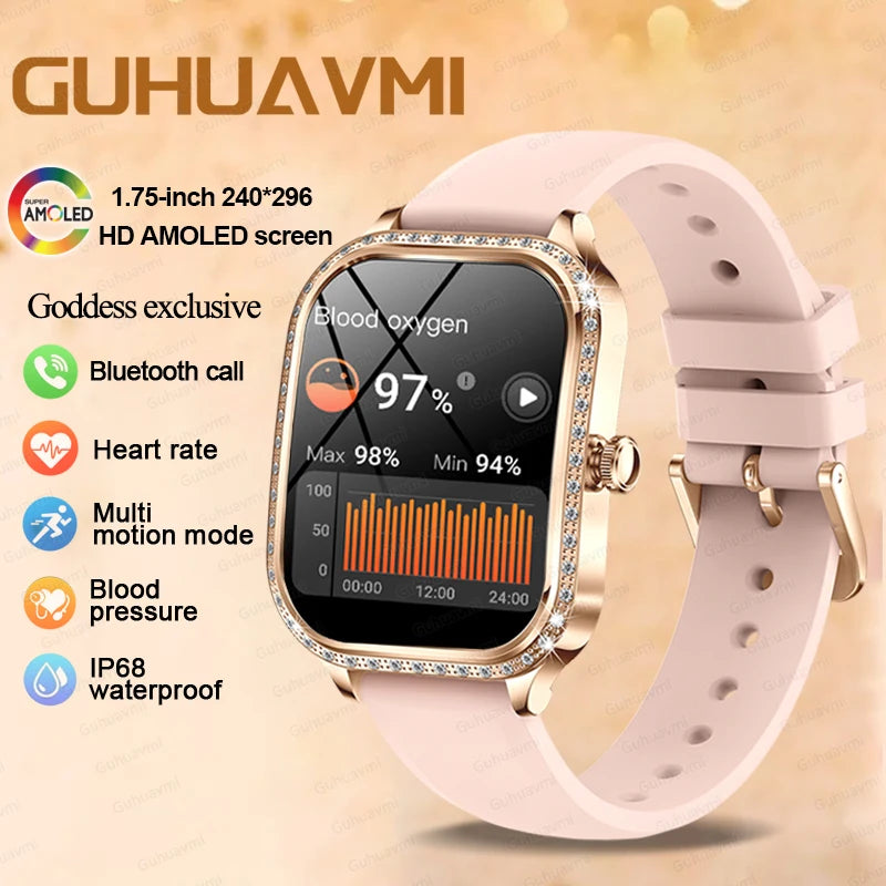 2025 Fashion Smart Watch Women AMOLED Curved Screen IP68 Waterproof Health Call Smartwatch Watch Ladies Fashion Gift